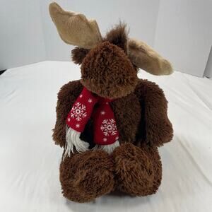 Animal Adventure Brown Moose Plush Snowflake Scarf Vintage 18" Stuffed Animal